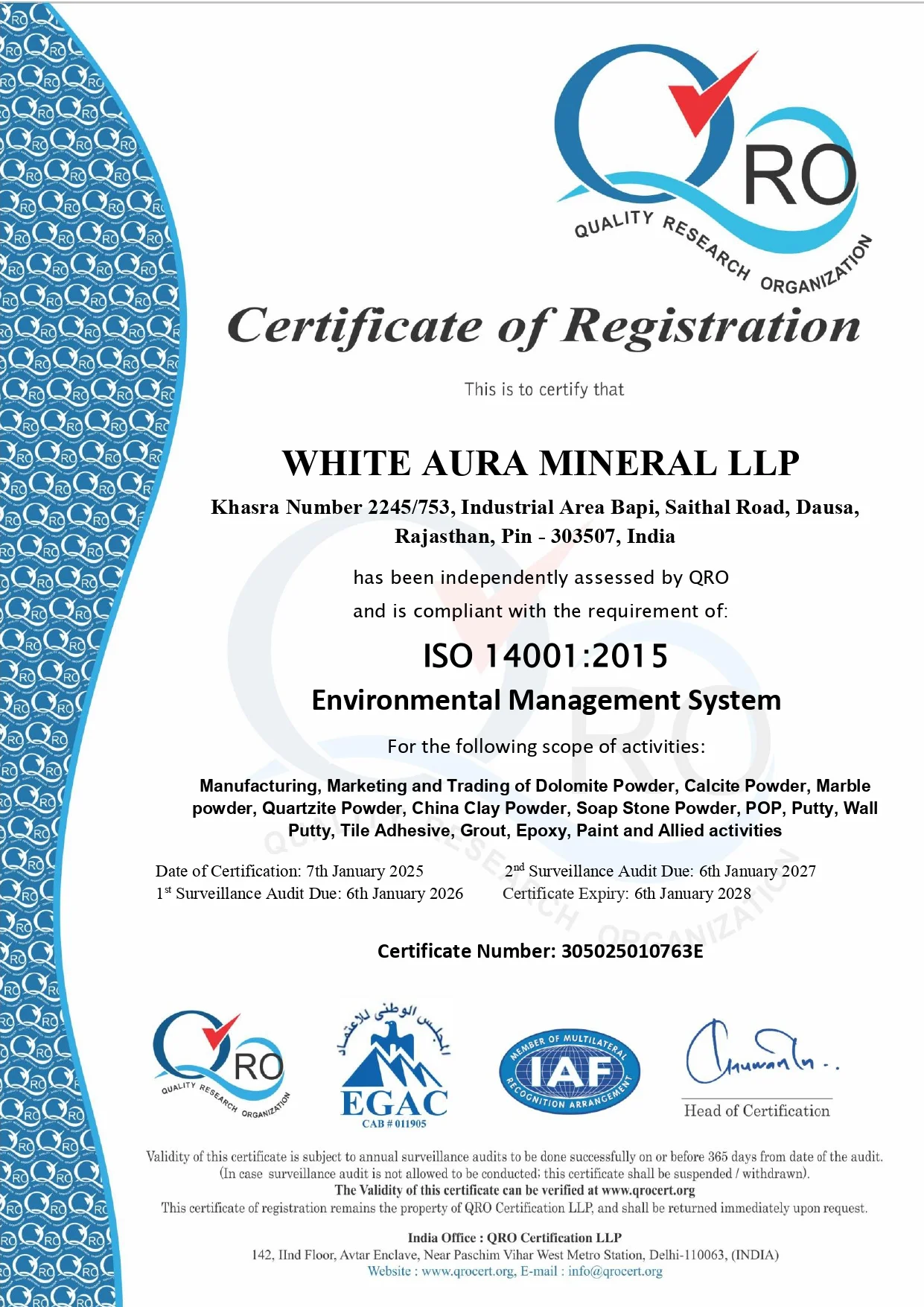 ISO 14001 Certificate